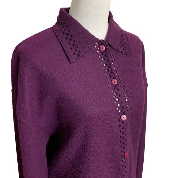 Cherokee Purple Cardigan Perforated Button Up Knit Sweater Size XL Soft Cozy Top - Picture 7 of 16